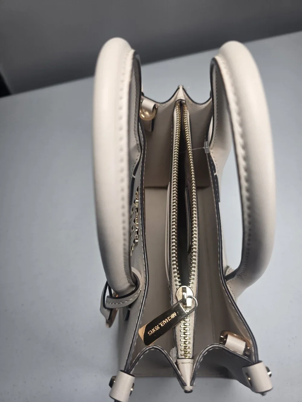 Michael Kors lvory Satchel with Gold Studded Hardware